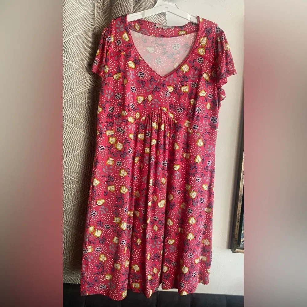 Boden SZ 16R Jersey Pink Floral Dress V Neck NEW - Picture 1 of 10
